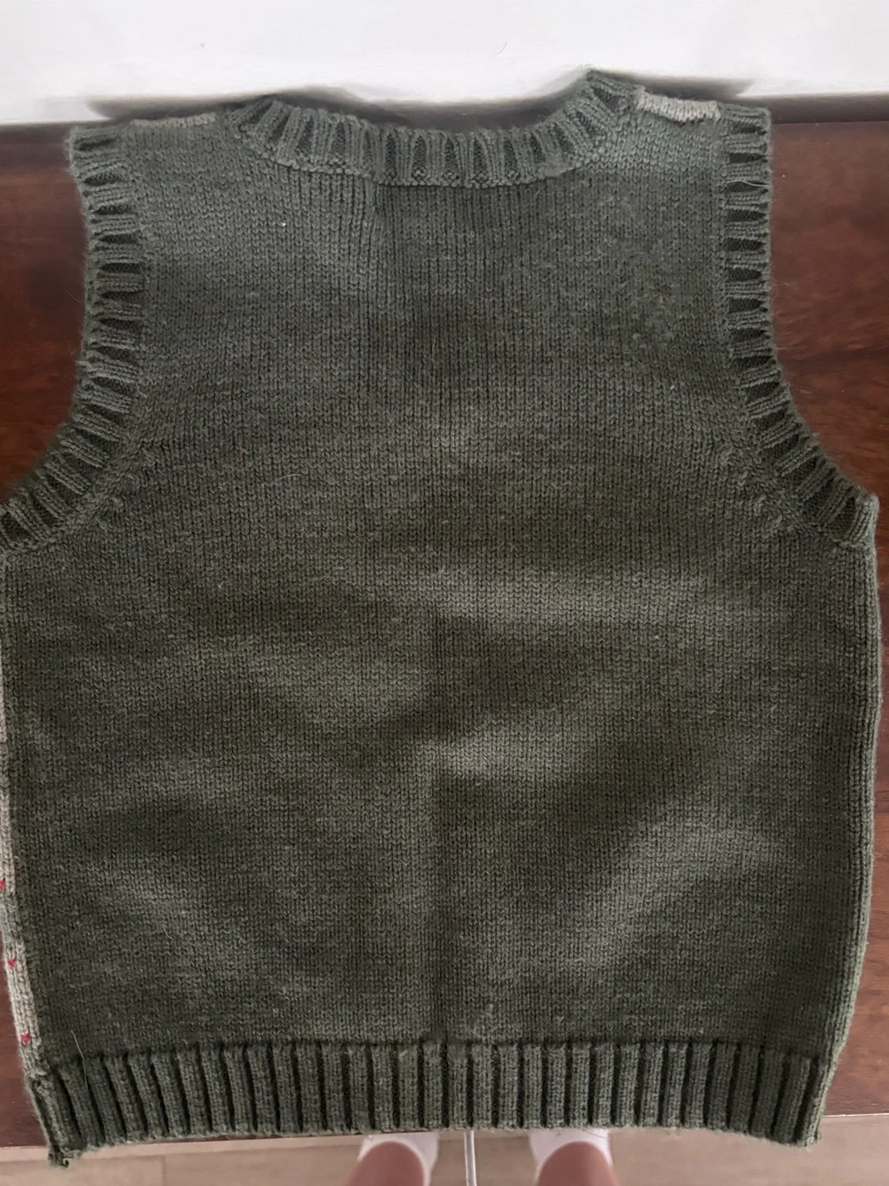 The Children's Place Olive Argyle V-Neck Sweater Vest with Red Accents
